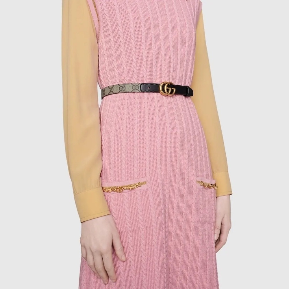 Gucci GG Buckle Monogram Leather Thin Belt NWT Size 110